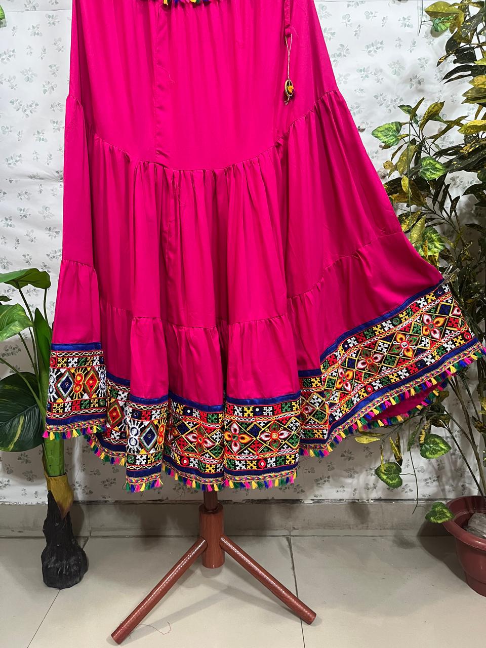 Kutch Fuchsia Rushali Rayon Indian Skirt
