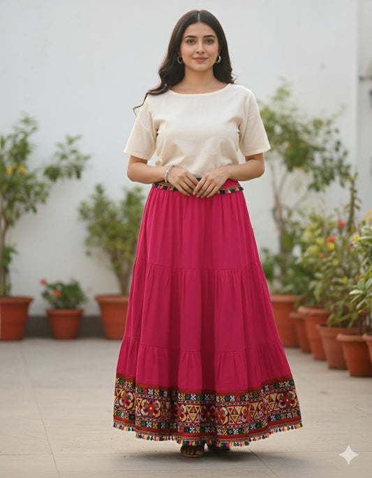 Kutch Fuchsia Rushali Rayon Indian Skirt