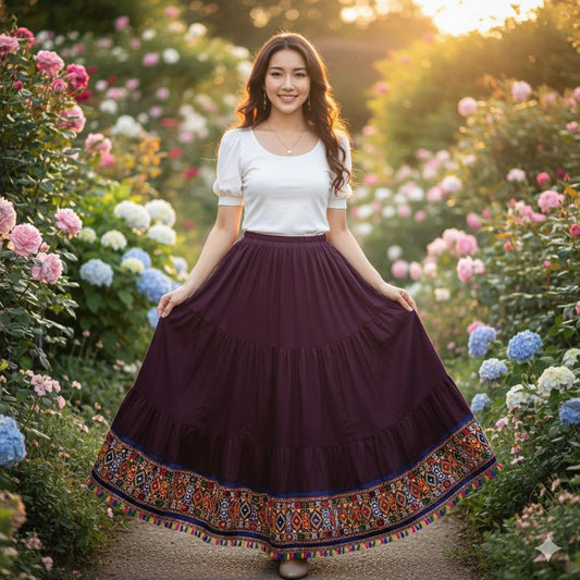 Kutch Wine Shipra Rayon Indian Skirt