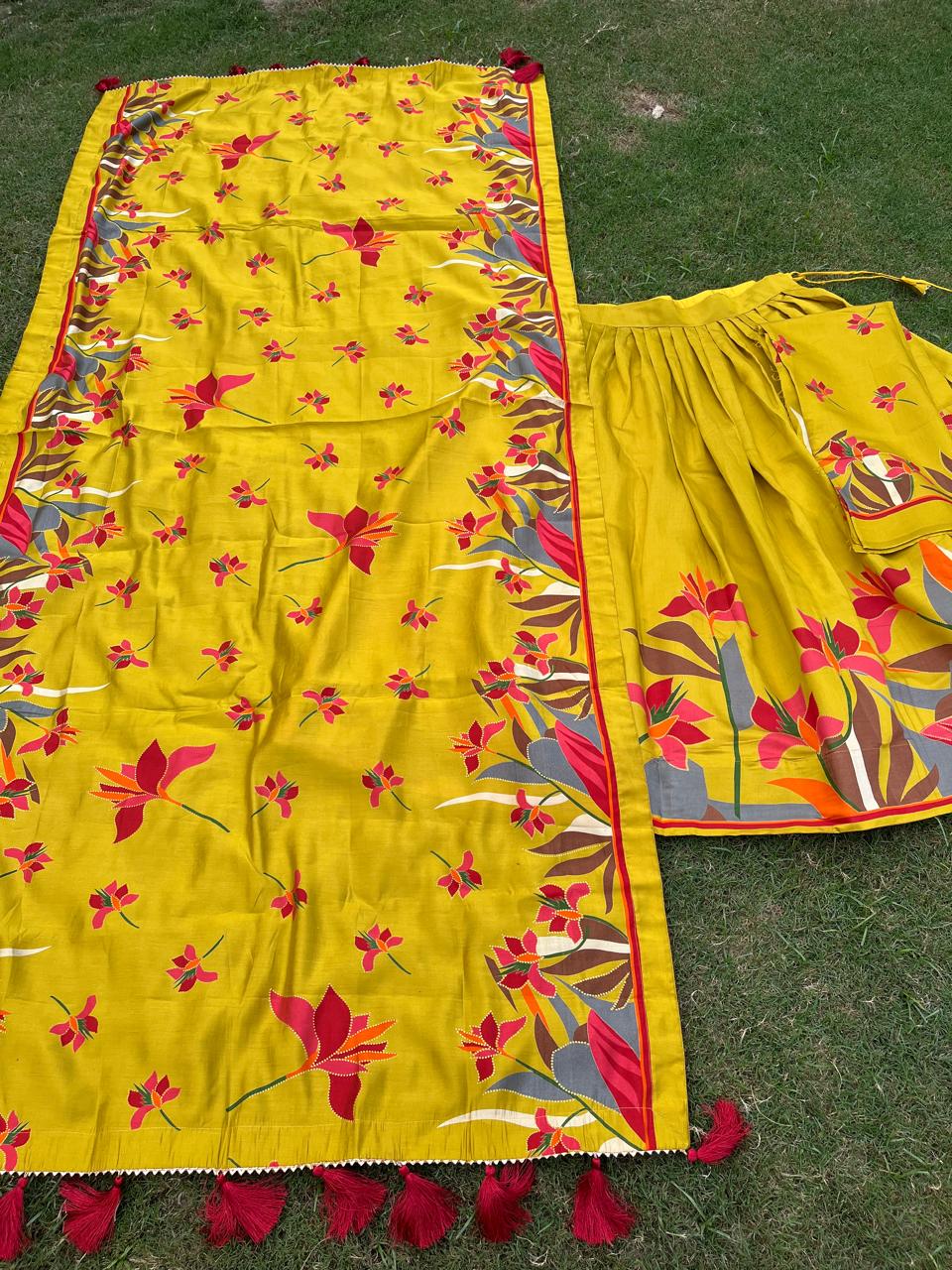 Chanderi Viscose Floral Rumi Yellow Floral Lehenga