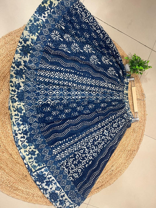Block Print Panel Cotton Blue Malti Indian Skirt