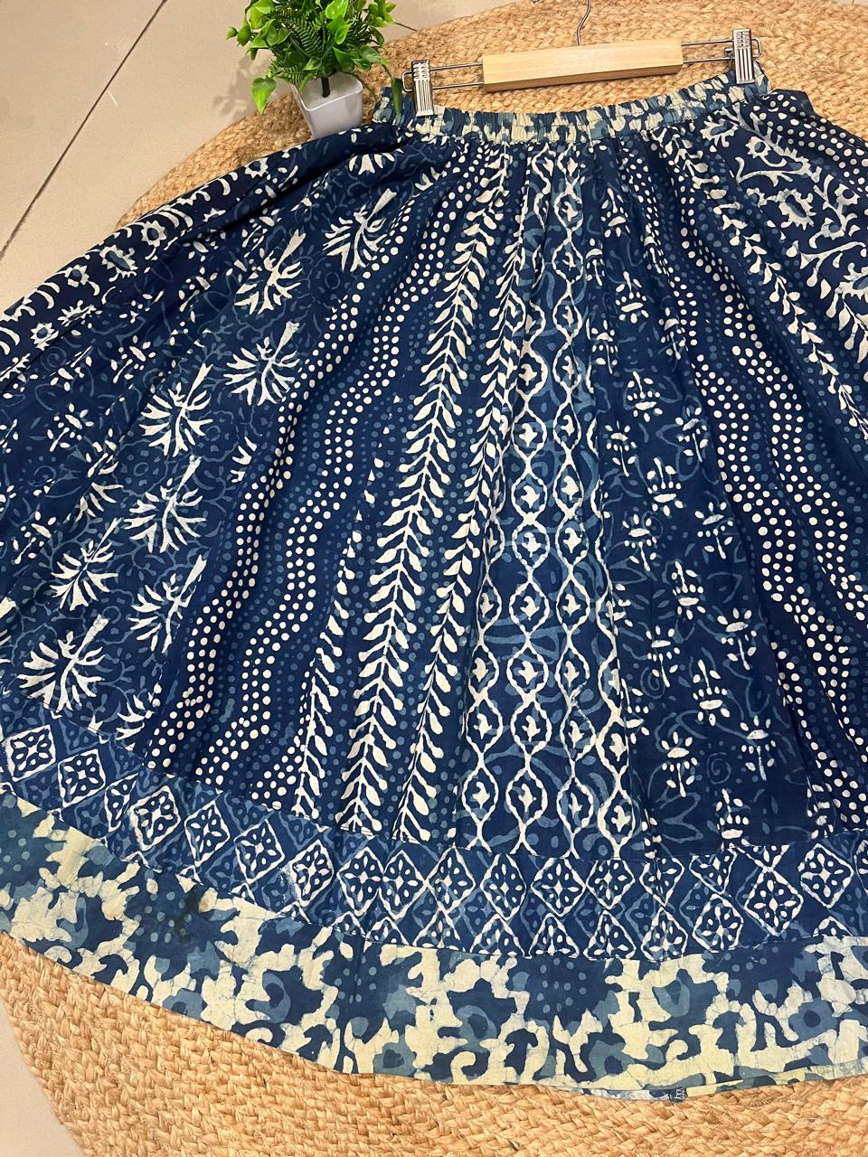 Block Print Panel Cotton Blue Malti Indian Skirt