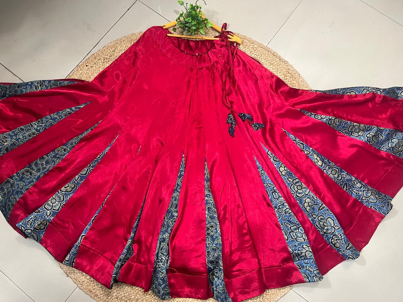 Mashru Silk Red Ajrakh Ruchi Indian Skirt