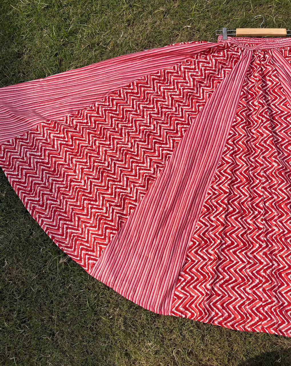 Red Cotton Panel Namita Indian Skirt