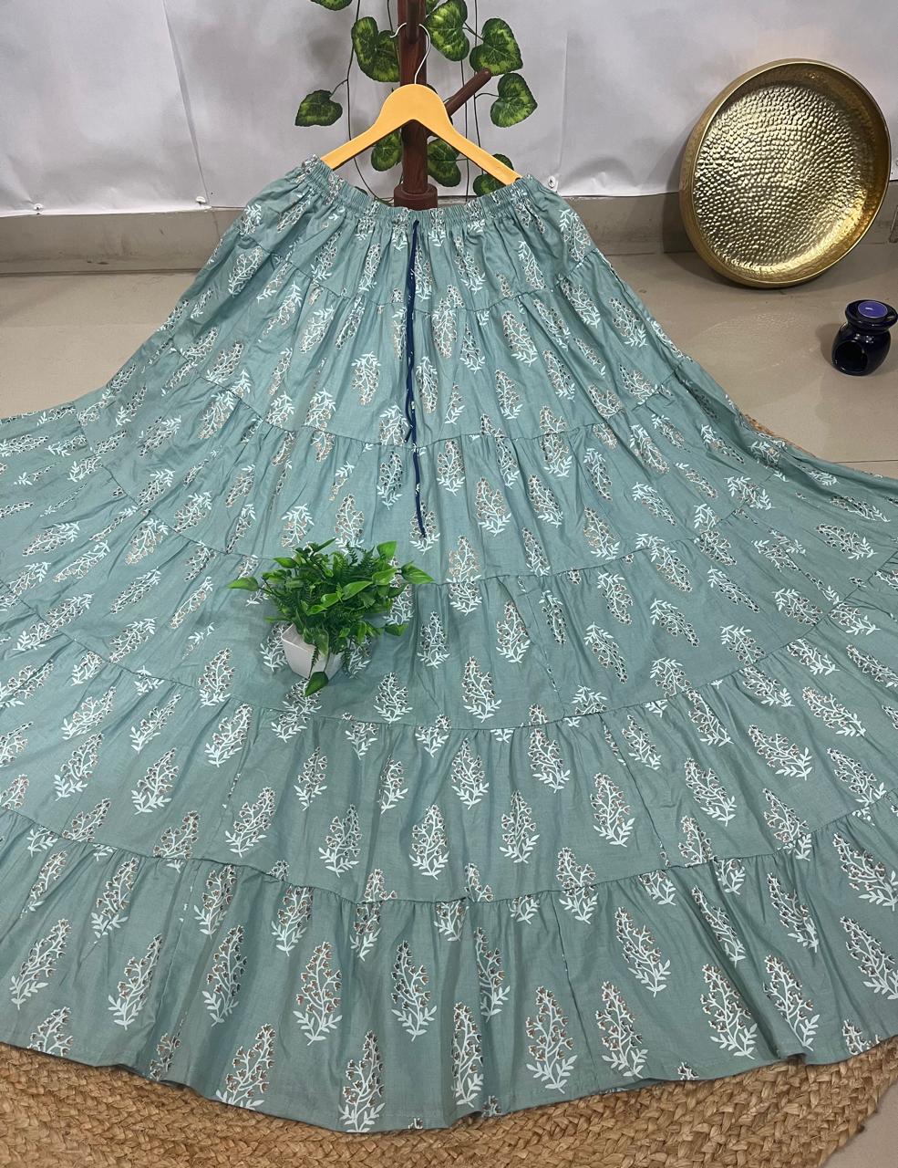 Tiered Cotton Blue Manushi Indian Skirt