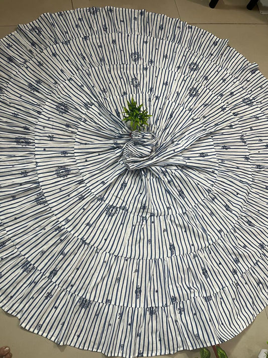 Tiered Cotton White Krishna Indian Skirt