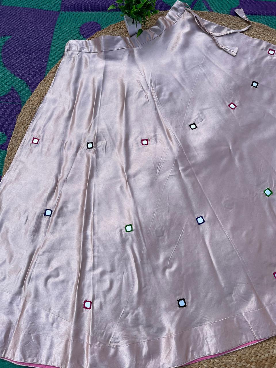 Mashru Silk Pink Neha Mirror Indian Skirt