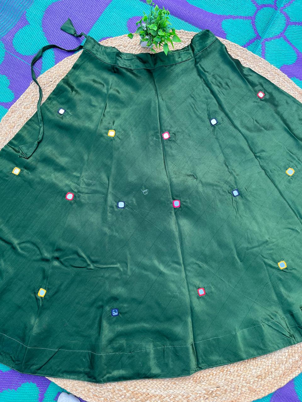 Mashru Silk Green Heer Mirror Indian Skirt