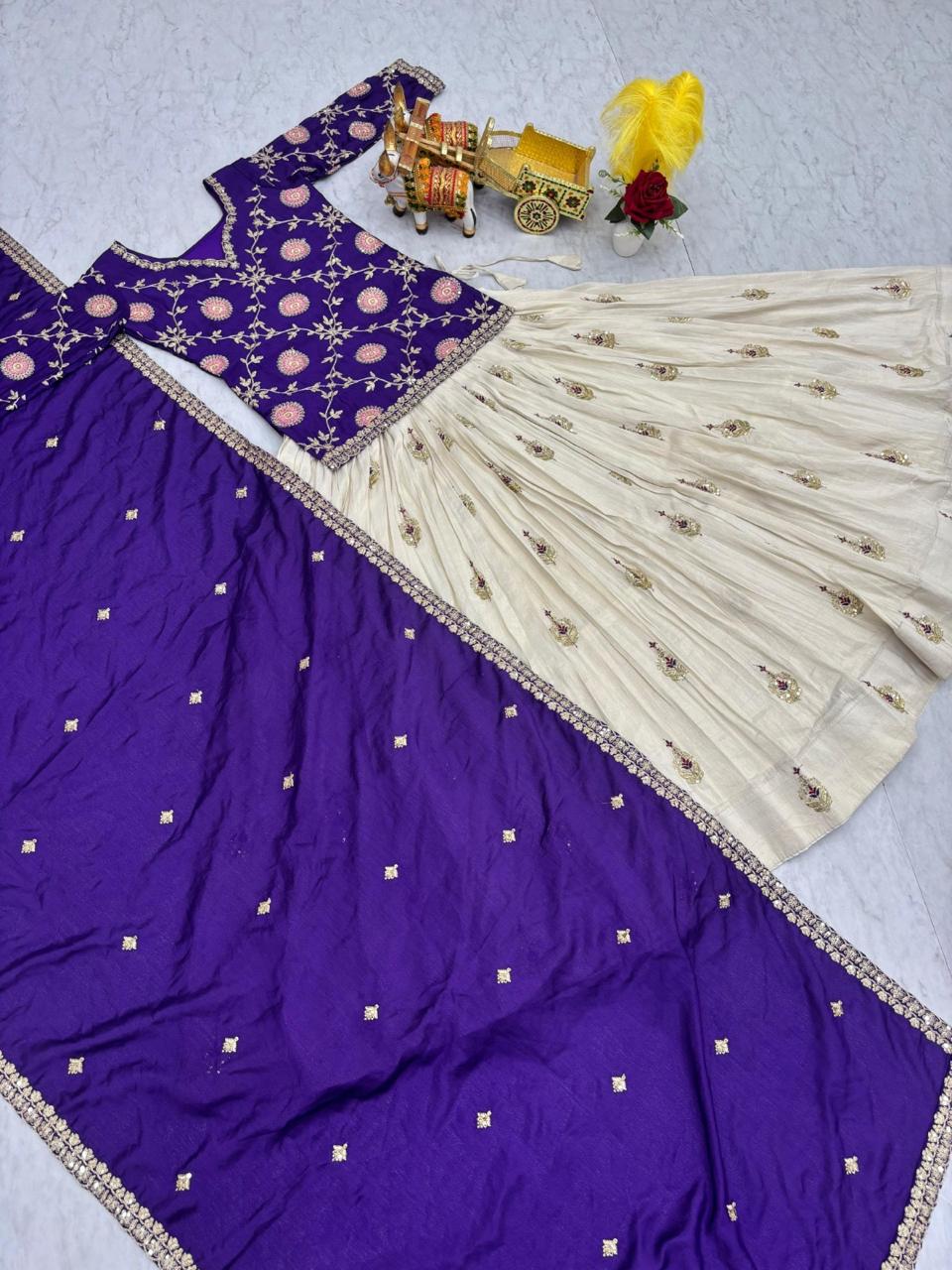 Silk Mauli Purple Festive Lehenga Kurti Set