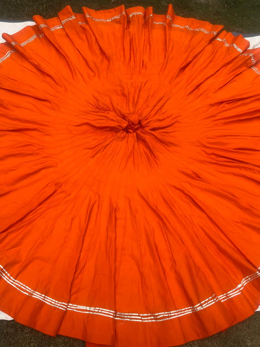 Garba High Flared Orange Piyali Roman Silk Indian Skirt
