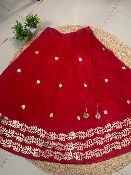 Chanderi Silk Red Paro Gota Patti Indian Skirt
