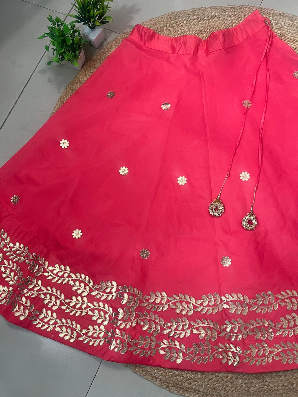 Chanderi Silk Pink Pallavi Gota Patti Indian Skirt