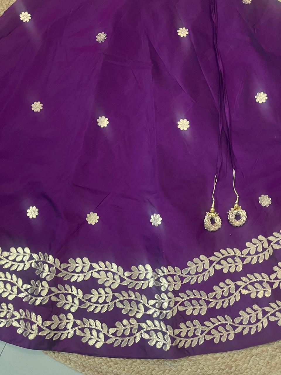 Chanderi Silk Purple Durga Gota Patti Indian Skirt