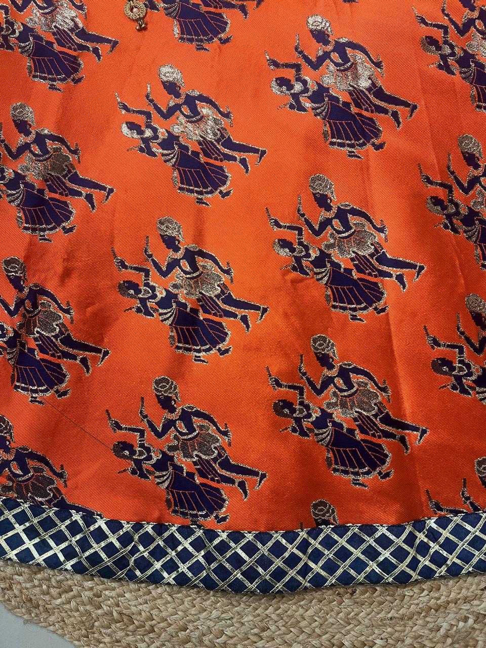Reversible Silk Orange Siyara Indian Skirt