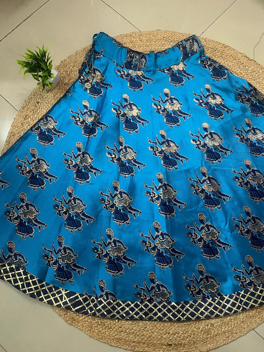 Reversible Silk Blue Bani Indian Skirt