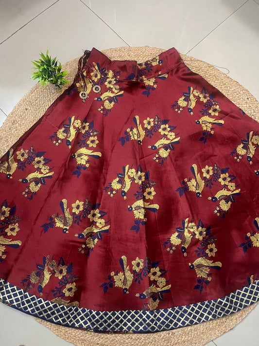 Reversible Silk Maroon Indian Skirt