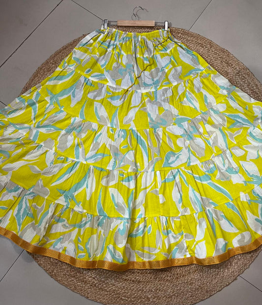 Tiered Cotton Yellow Kiran Indian Skirt