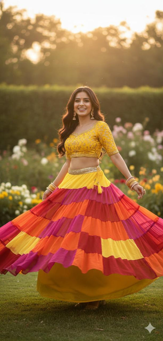 Multicolour Red Yellow Rashmi Georgette Indian Skirt