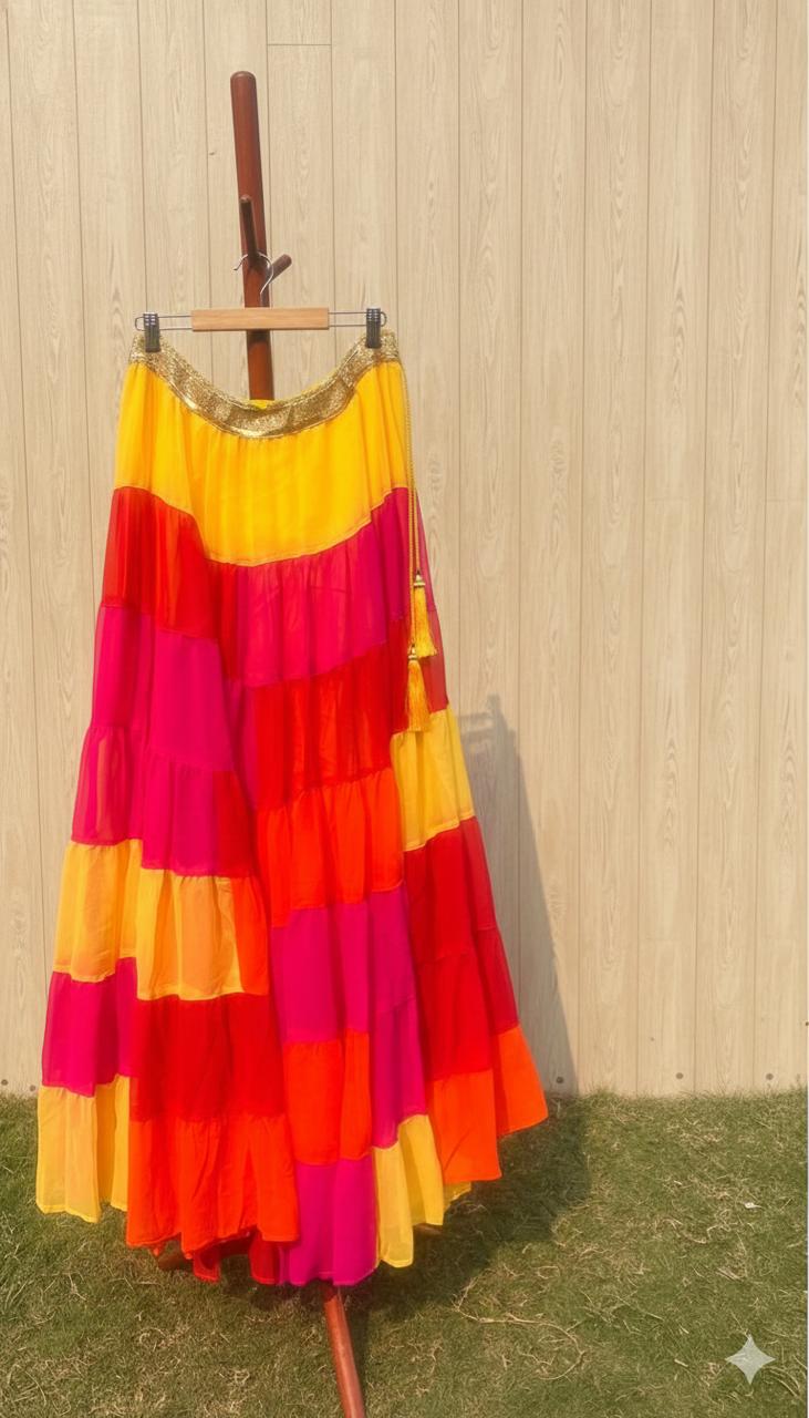 Multicolour Red Yellow Rashmi Georgette Indian Skirt