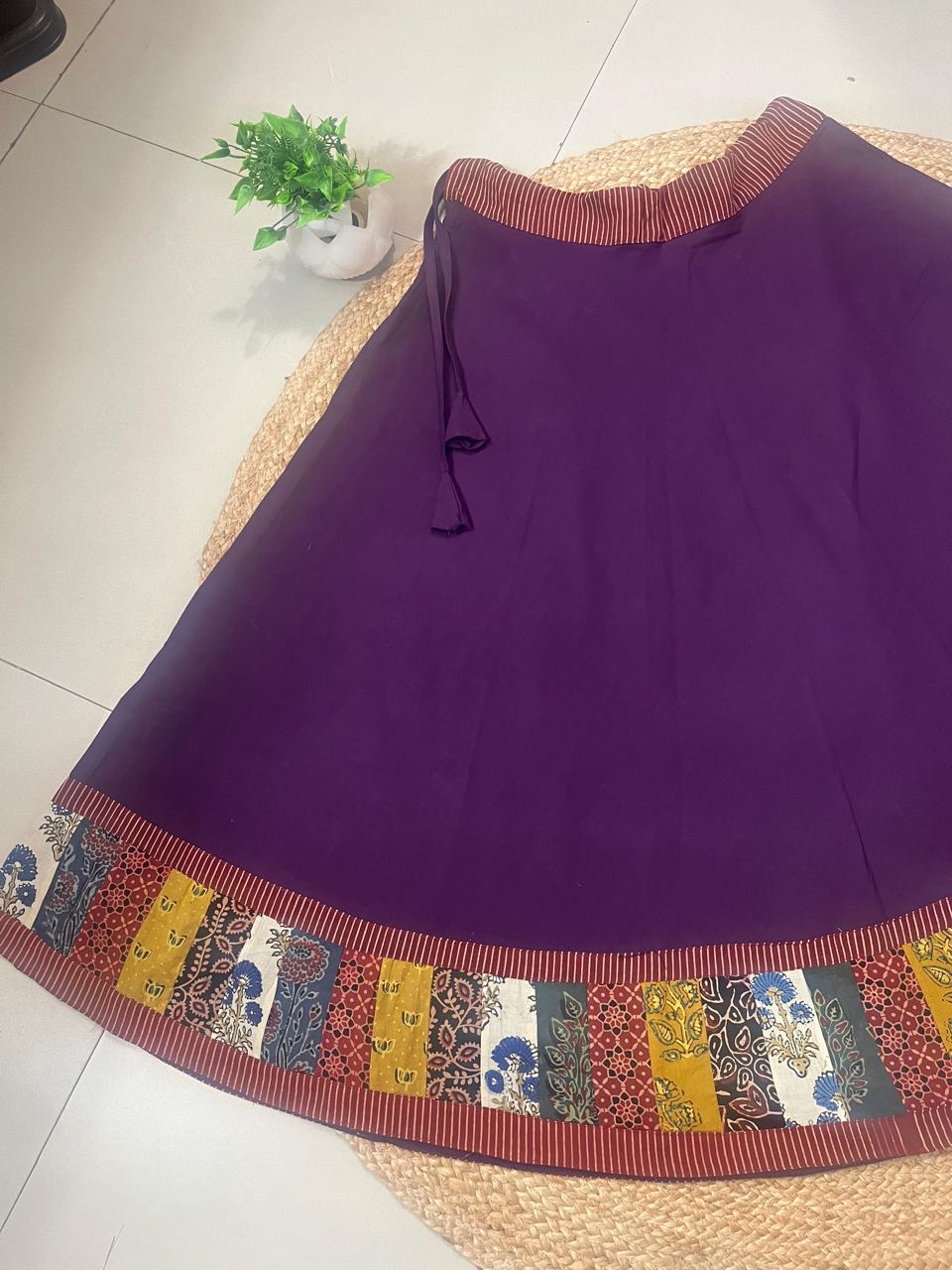 Ajrakh Plum Purple Cotton Patchwork Yashvika Indian Skirt