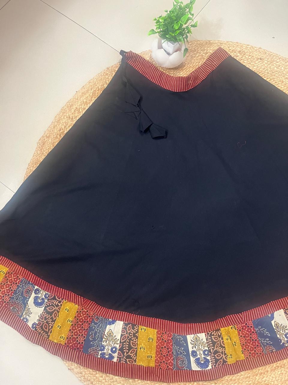 Ajrakh Black Cotton Patchwork Yashvika Indian Skirt