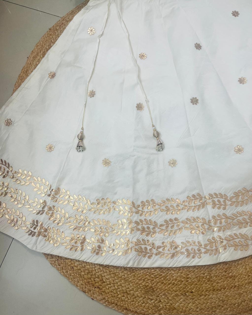 Chanderi Silk Cream Swati Gota Patti Indian Skirt