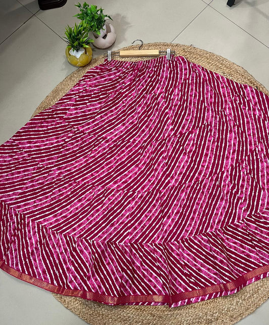 Tiered Cotton Pink Stripe Sarla Indian Skirt