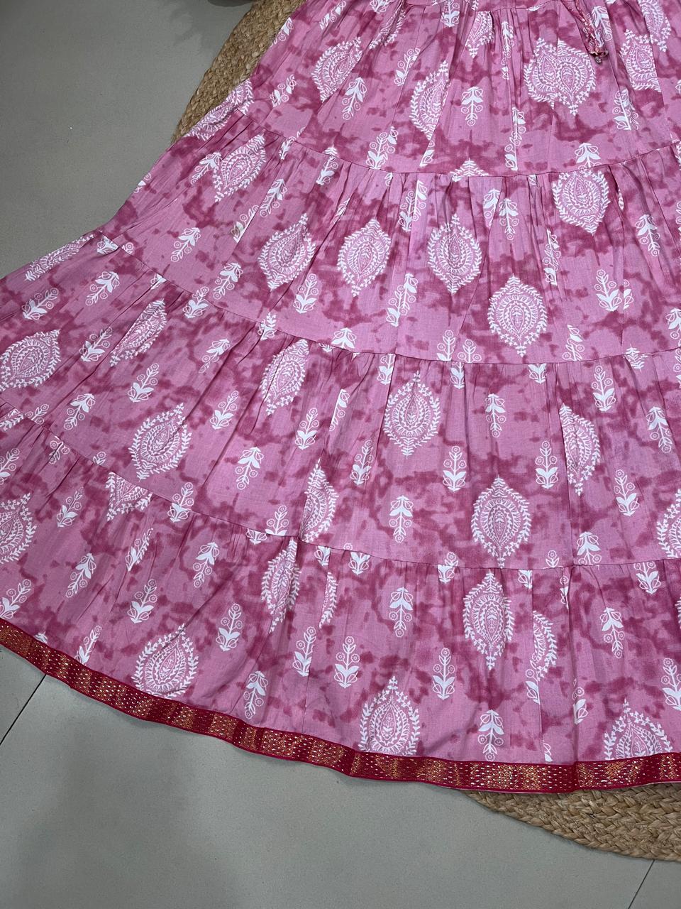 Tiered Cotton Pink Pinki Indian Skirt