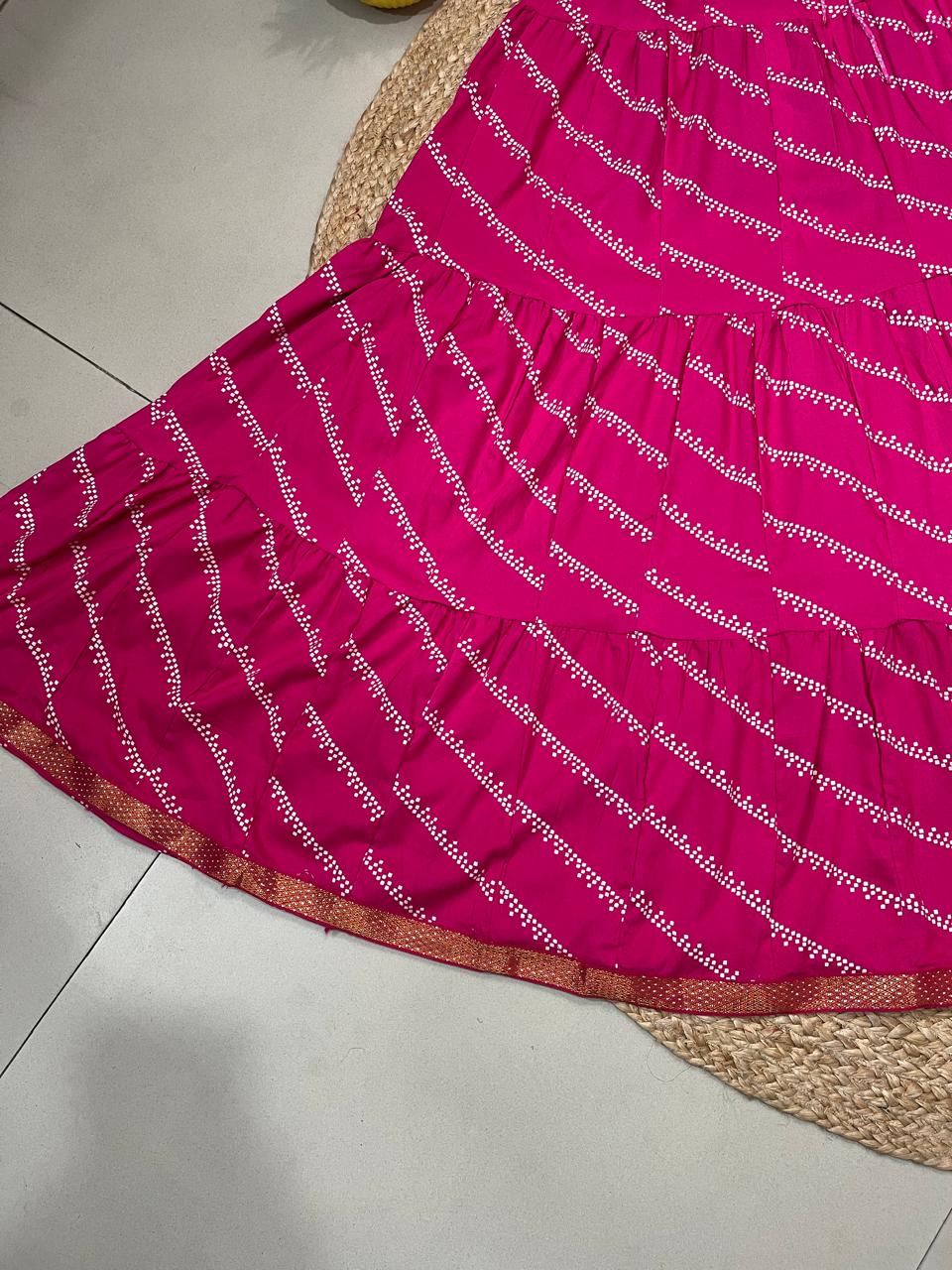 Tiered Cotton Pink Risha Indian Skirt