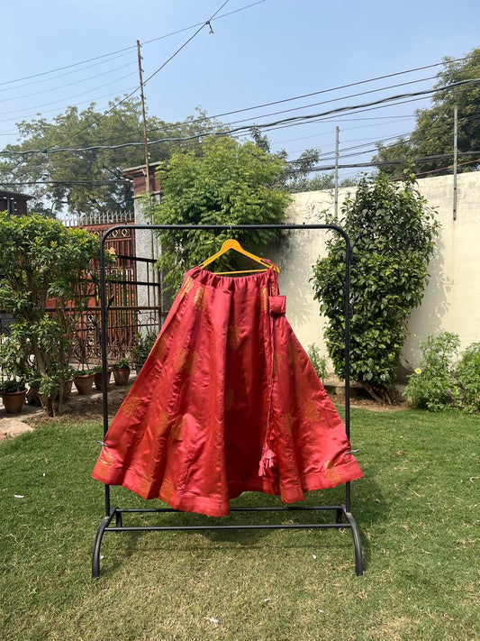 Carrot Pink Silk Shubhi Indian Skirt