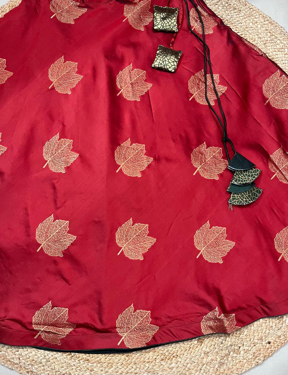 Maroon Silk Rutvi Indian Skirt