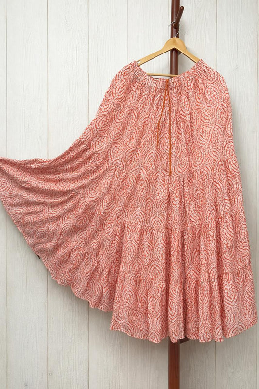 Tiered Cotton white Krishna Indian Skirt