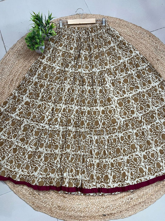 Casual Cotton Printed cream Chavi Indian Skirt