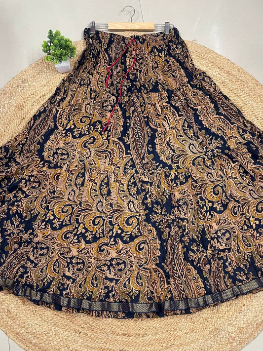 Jaipuri Paisely Print Cotton Black Richi Indian Skirt