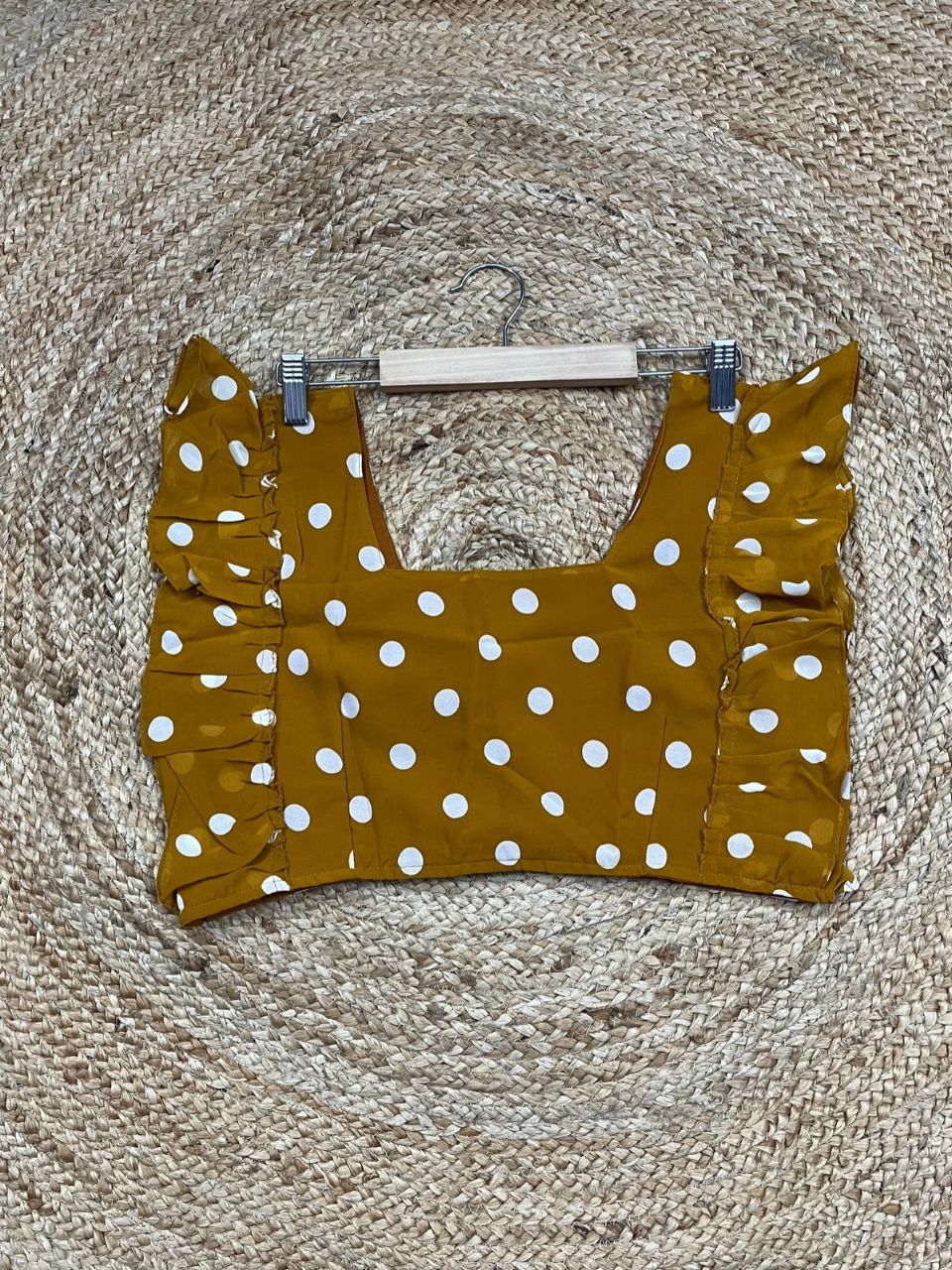 Polka Dots Georgette Saavi Mustard Yellow Skirt Set