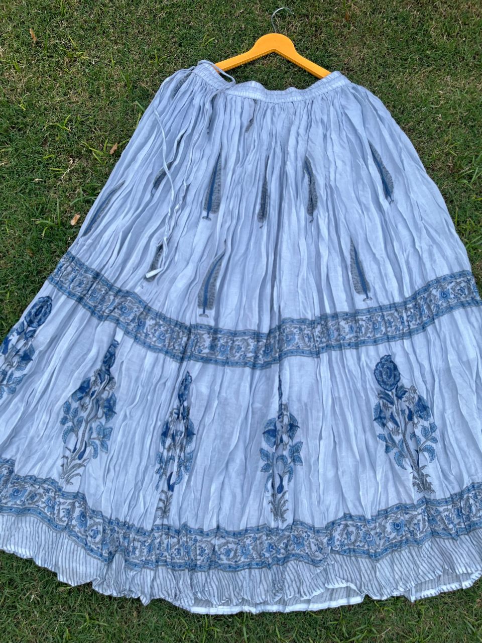 Mulmul Block Print Dusty Blue Sairra Indian Skirt