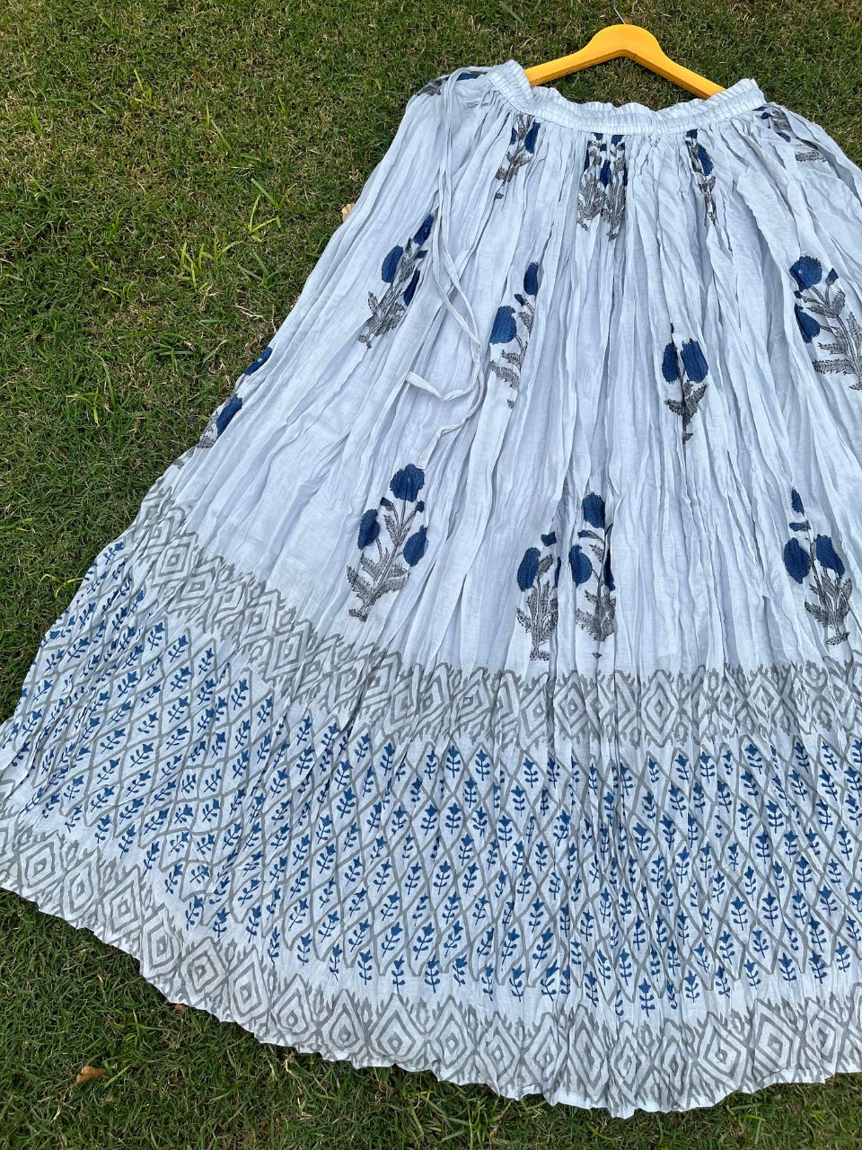 Mulmul Block Print Dusty Blue Ojasvi Indian Skirt