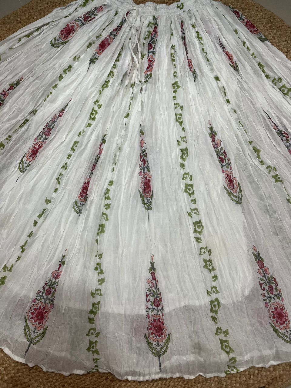 Mulmul Block Print White Raaji Indian Skirt