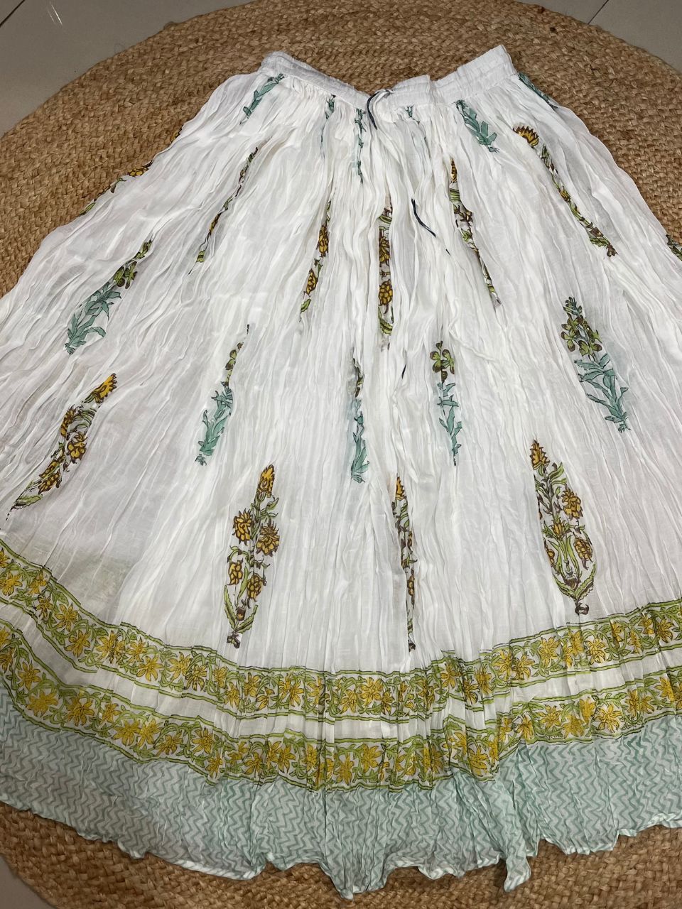 Mulmul Block Print White Hiya Indian Skirt