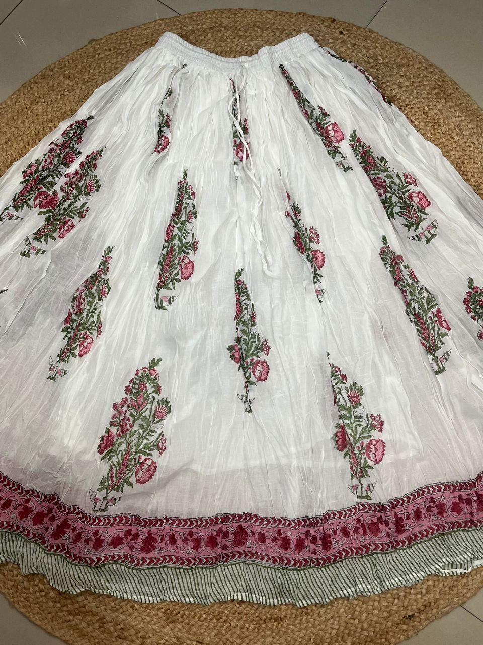 Mulmul Block Print White Sitara Indian Skirt