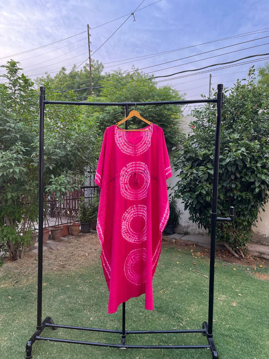 Block Print Fuchsia Reshma Cotton Kaftan