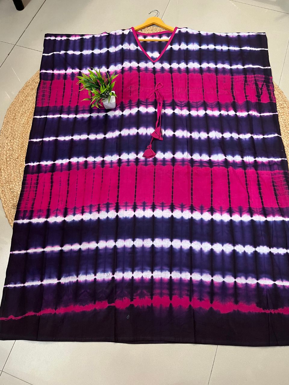 Block Print Fuchsia Navy Blue karishma Cotton Kaftan
