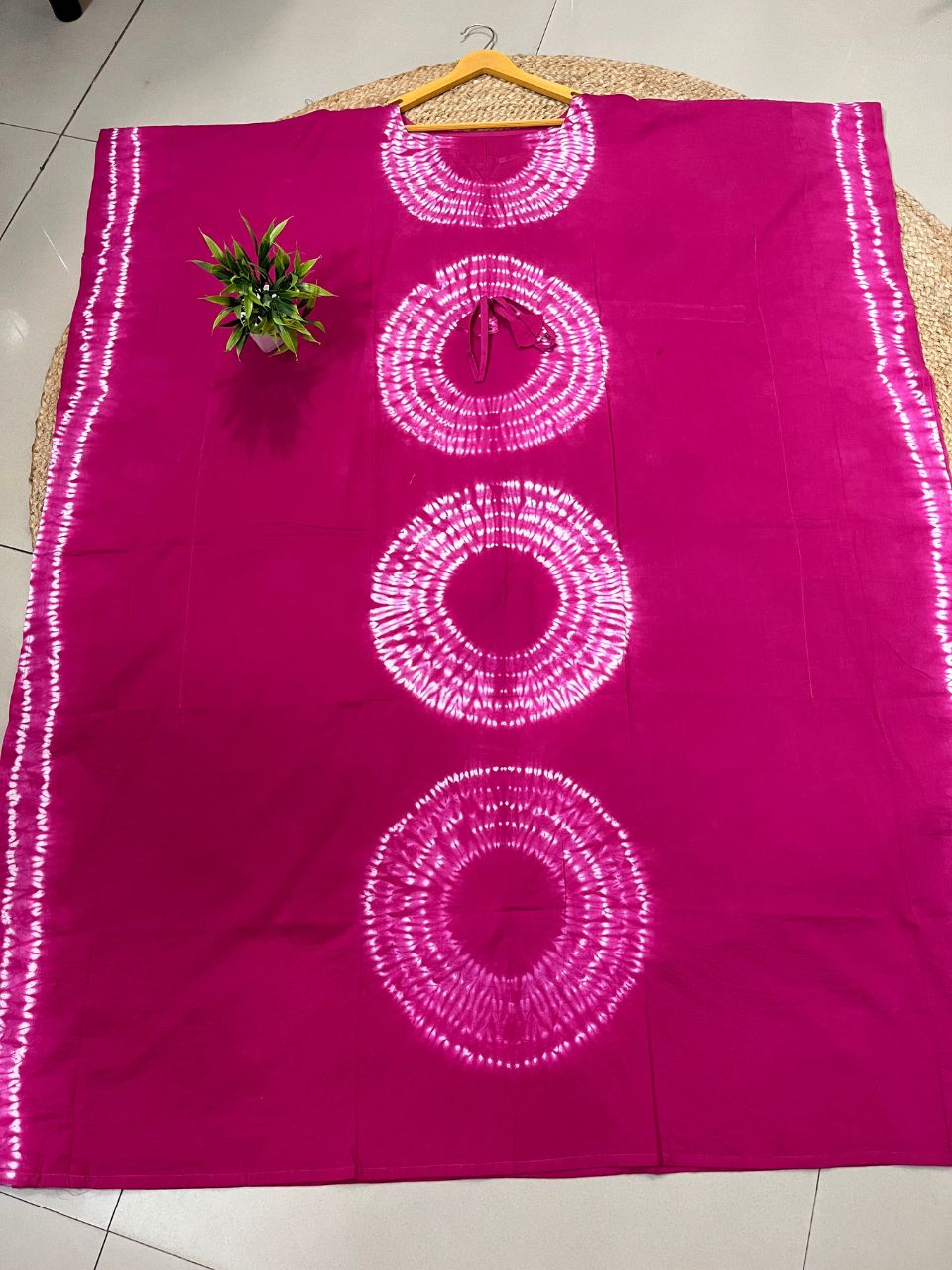 Block Print Fuchsia Reshma Cotton Kaftan