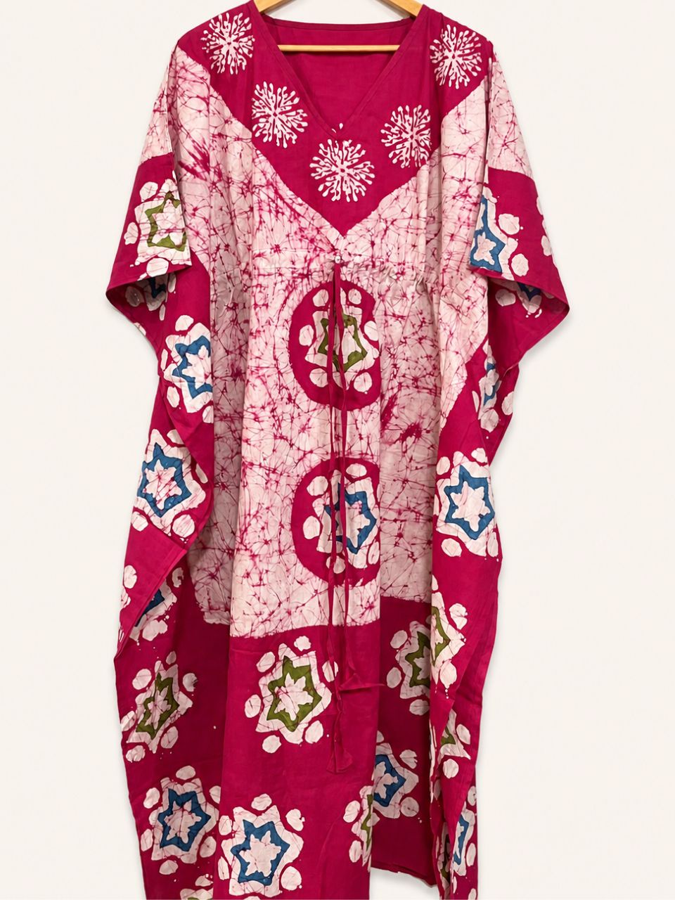 Block Print Pink Lily Cotton Kaftan
