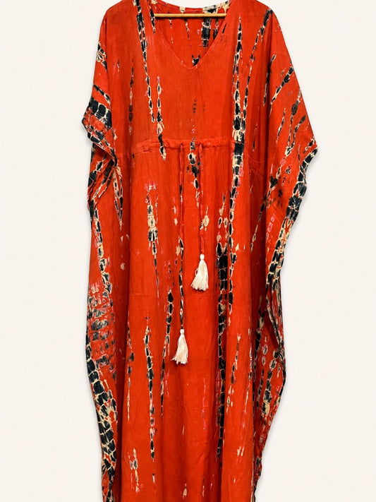 Shibori Orange Devi Rayon Kaftan