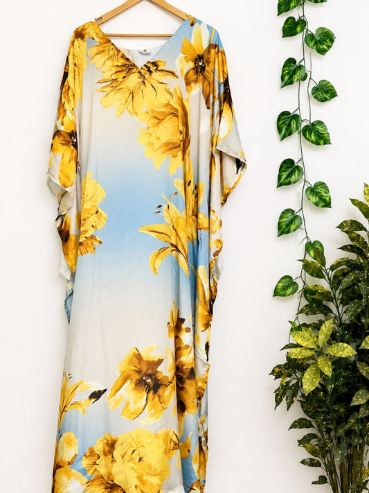 Digital Print Yellow Jery Silk Kaftan