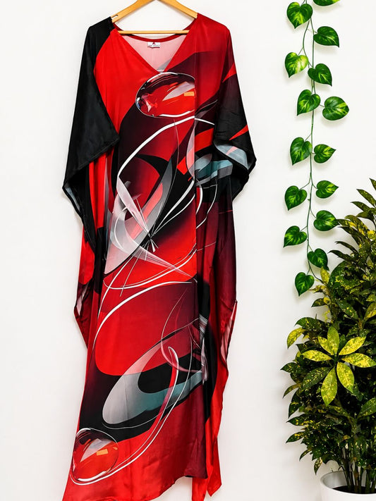 Digital Print Red Black Tani Silk Kaftan