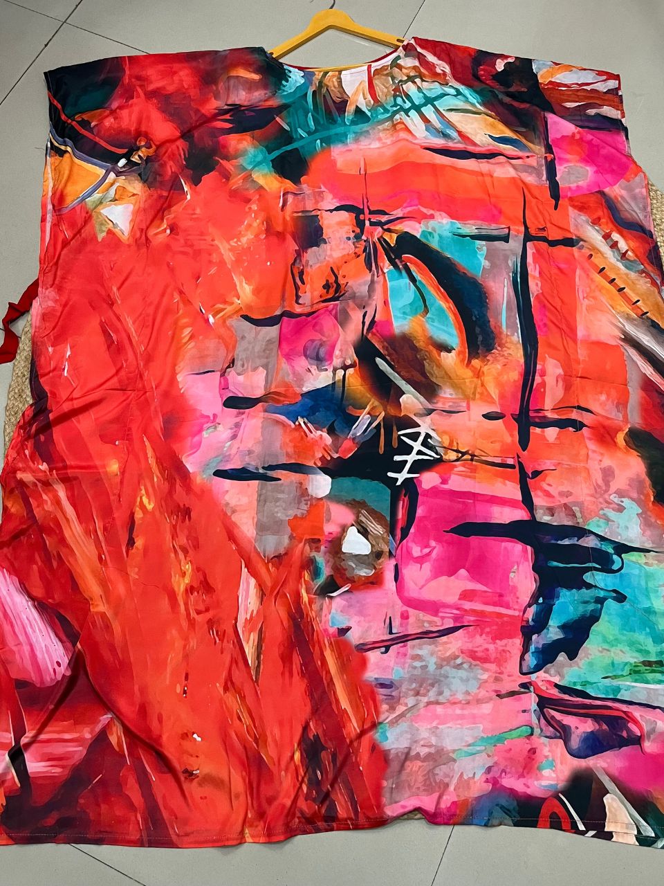 Digital Print Red Richa Silk Kaftan