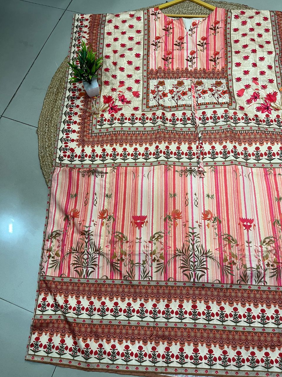 Digital Print Silk Orange Creamy Kaftan