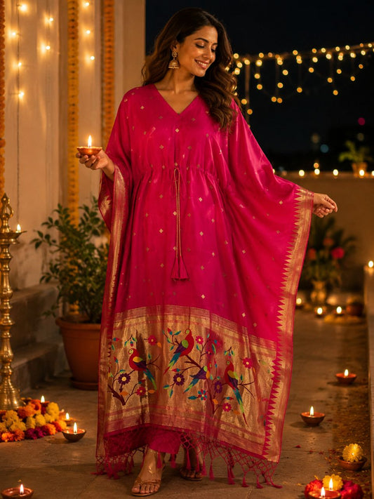 Fuchsia Paithani Silk Mohini kaftan